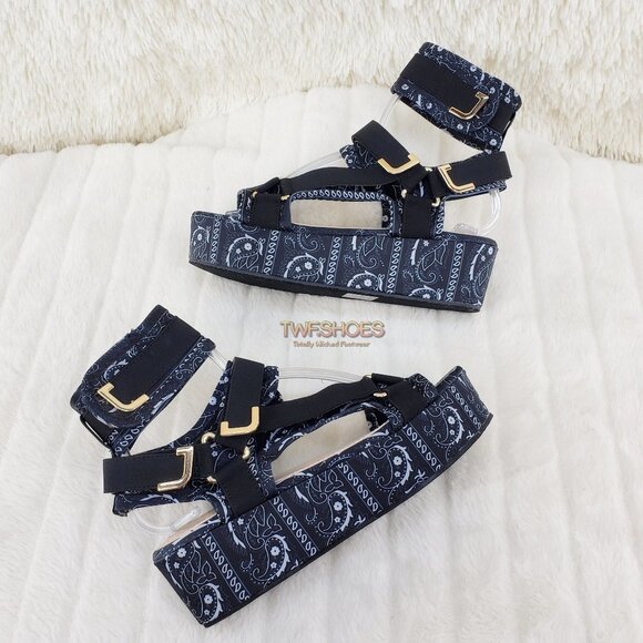 Bandanna 2" Platform Sandals harness strap shoes Black Bandana - Picture 12 of 14